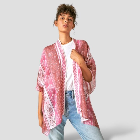 Lucky Brand NWT $88 floral boho lightweight kimono cardigan women's OS - Picture 4 of 10